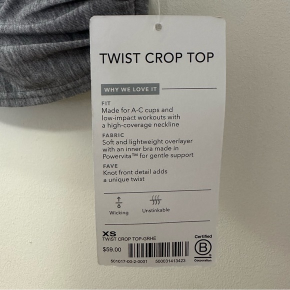 Athleta Twist Crop Top Size XS In Heather Gray New NWT - Picture 4 of 6